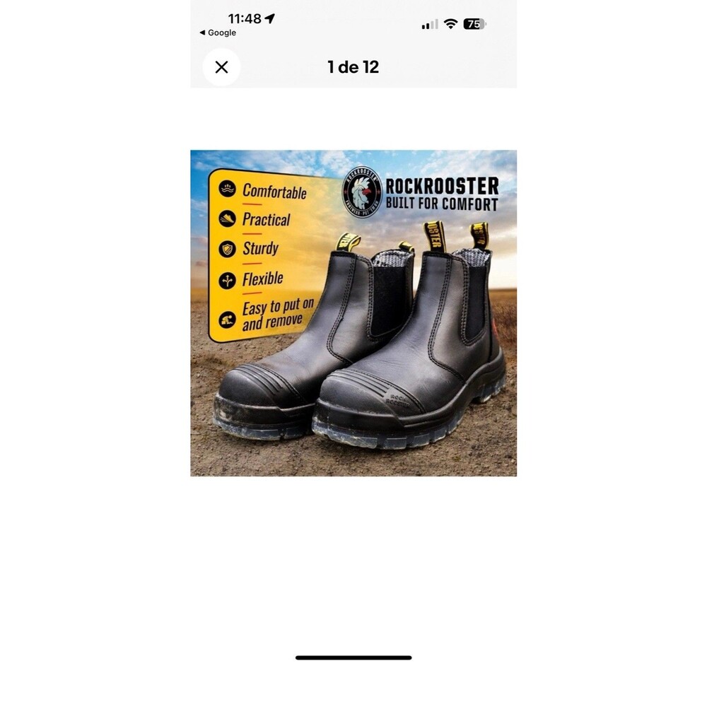 (P5)ROCKROOSTER wide work boots w/steel toe, slip-on, leather safety boots, S/13